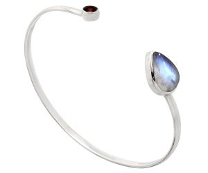 Rainbow Moonstone and Garnet Cuff Bangle Bracelet EXB01044 B-1004, 10x14 mm