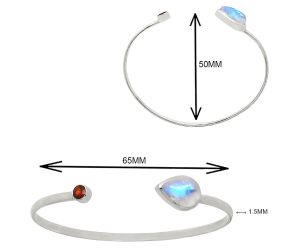 Rainbow Moonstone and Garnet Cuff Bangle Bracelet EXB01044 B-1004, 10x14 mm