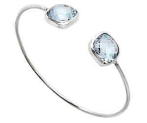 Sky Blue Topaz Checker Briolette Cuff Bangle Bracelet EXB01052 B-1004, 12x12 mm