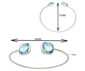 Sky Blue Topaz Checker Briolette Cuff Bangle Bracelet EXB01054 B-1004, 12x12 mm