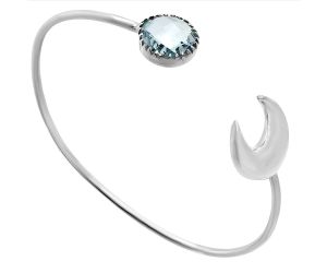 Crescent Moon - Sky Blue Topaz Checker Briolette Cuff Bangle Bracelet EXB01135 B-1046, 13x13 mm