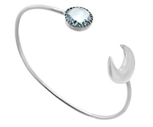 Crescent Moon - Sky Blue Topaz Checker Briolette Cuff Bangle Bracelet EXB01136 B-1046, 12x12 mm