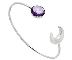 Crescent Moon - Amethyst Checker Briolette Cuff Bangle Bracelet EXB01137 B-1046, 13x13 mm