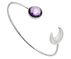 Crescent Moon - Amethyst Checker Briolette Cuff Bangle Bracelet EXB01138 B-1046, 13x13 mm