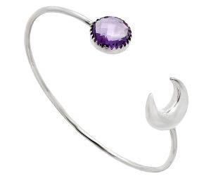 Crescent Moon - Amethyst Checker Briolette Cuff Bangle Bracelet EXB01140 B-1046, 13x13 mm