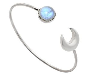 Crescent Moon - Rainbow Moonstone Cuff Bangle Bracelet EXB01150 B-1046, 12x12 mm