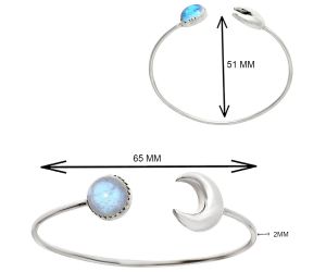 Crescent Moon - Rainbow Moonstone Cuff Bangle Bracelet EXB01150 B-1046, 12x12 mm