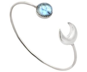 Crescent Moon - Rainbow Moonstone Cuff Bangle Bracelet EXB01151 B-1046, 12x12 mm