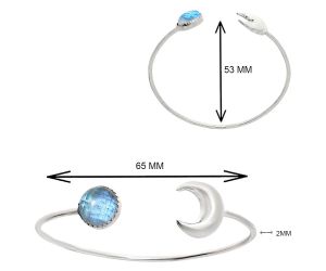 Crescent Moon - Rainbow Moonstone Cuff Bangle Bracelet EXB01151 B-1046, 12x12 mm