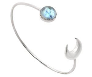 Crescent Moon - Rainbow Moonstone Cuff Bangle Bracelet EXB01152 B-1046, 12x12 mm