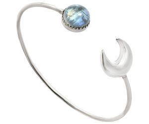 Crescent Moon - Rainbow Moonstone Cuff Bangle Bracelet EXB01153 B-1046, 12x12 mm