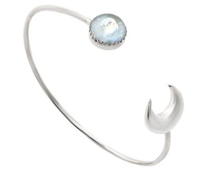 Crescent Moon - Rainbow Moonstone Cuff Bangle Bracelet EXB01154 B-1046, 12x12 mm