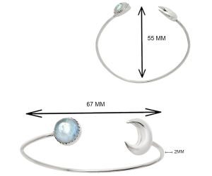 Crescent Moon - Rainbow Moonstone Cuff Bangle Bracelet EXB01154 B-1046, 12x12 mm