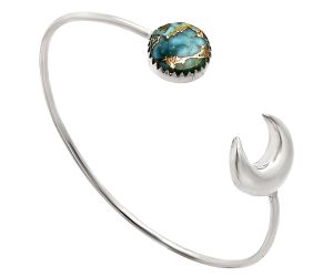 Crescent Moon - Kingman Copper Teal Turquoise Cuff Bangle Bracelet EXB01169 B-1046, 13x13 mm