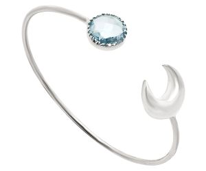 Crescent Moon - Sky Blue Topaz Checker Briolette Cuff Bangle Bracelet EXB01181 B-1046, 13x13 mm