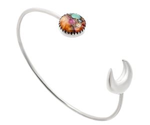 Crescent Moon - Kingman Orange Dahlia Turquoise Cuff Bangle Bracelet EXB01182 B-1046, 13x13 mm