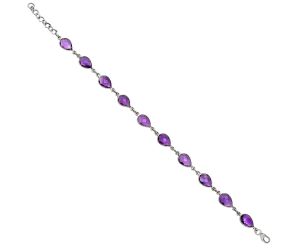 Amethyst Checker Briolette Bracelet EXB01267 B-1001, 7x10 mm