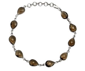 Smoky Quartz Checker Briolette Bracelet EXB01291 B-1001, 7x10 mm