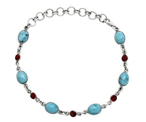 Natural Turquoise Morenci Mine and Garnet Bracelet EXB01311 B-1006, 6x8 mm