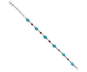 Natural Turquoise Morenci Mine and Garnet Bracelet EXB01311 B-1006, 6x8 mm