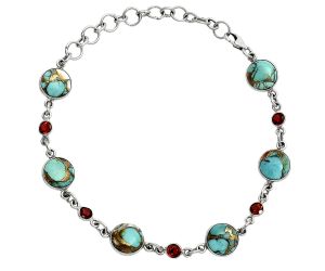 Spiny Oyster Turquoise and Garnet Bracelet EXB01313 B-1006, 9x9 mm