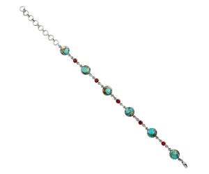 Spiny Oyster Turquoise and Garnet Bracelet EXB01313 B-1006, 9x9 mm