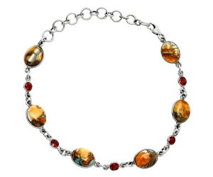 Spiny Oyster Turquoise and Garnet Bracelet EXB01317 B-1006, 8x10 mm