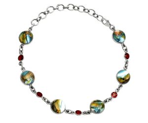 Spiny Oyster Turquoise and Garnet Bracelet EXB01320 B-1006, 9x9 mm