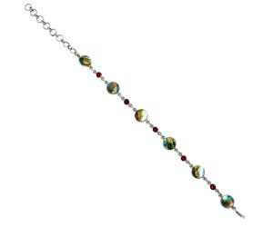 Spiny Oyster Turquoise and Garnet Bracelet EXB01320 B-1006, 9x9 mm