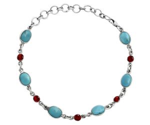 Sleeping Beauty Turquoise and Garnet Bracelet EXB01324 B-1006, 6x8 mm