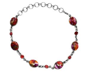 Kingman Orange Dahlia Turquoise and Garnet Bracelet EXB01325 B-1006, 8x10 mm