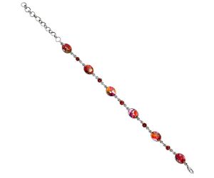 Kingman Orange Dahlia Turquoise and Garnet Bracelet EXB01325 B-1006, 8x10 mm