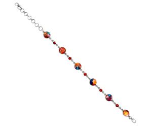 Kingman Orange Dahlia Turquoise and Garnet Bracelet EXB01327 B-1006, 9x9 mm