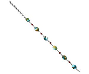 Spiny Oyster Turquoise and Garnet Bracelet EXB01328 B-1006, 9x11 mm