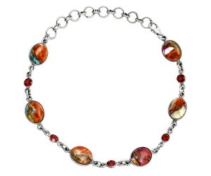 Kingman Orange Dahlia Turquoise and Garnet Bracelet EXB01330 B-1006, 8x10 mm