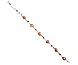 Kingman Orange Dahlia Turquoise and Garnet Bracelet EXB01330 B-1006, 8x10 mm