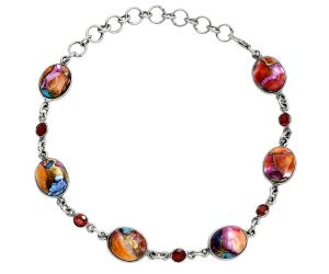 Kingman Orange Dahlia Turquoise and Garnet Bracelet EXB01333 B-1006, 9x11 mm