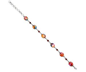 Kingman Orange Dahlia Turquoise and Garnet Bracelet EXB01333 B-1006, 9x11 mm