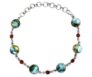 Spiny Oyster Turquoise and Garnet Bracelet EXB01335 B-1006, 9x9 mm