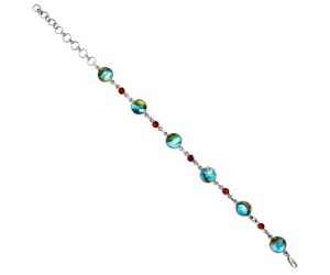 Spiny Oyster Turquoise and Garnet Bracelet EXB01335 B-1006, 9x9 mm