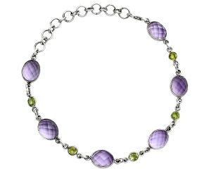 Amethyst Checker and Peridot Bracelet EXB01336 B-1006, 8x10 mm