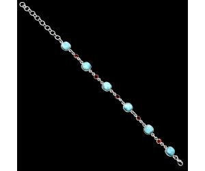 Larimar (Dominican Republic) and Garnet Bracelet EXB01339 B-1006, 8x8 mm