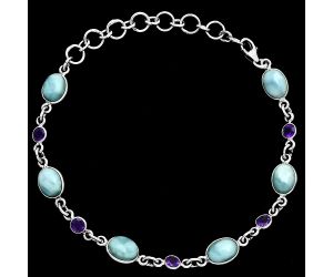 Larimar (Dominican Republic) and Amethyst Bracelet EXB01341 B-1006, 6x8 mm