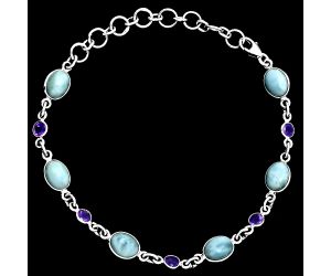 Larimar (Dominican Republic) and Amethyst Bracelet EXB01344 B-1006, 6x8 mm