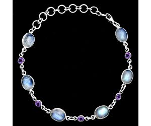 Rainbow Moonstone and Amethyst Bracelet EXB01350 B-1006, 7x9 mm