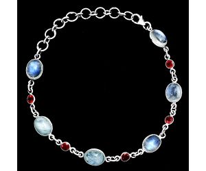 Rainbow Moonstone and Garnet Bracelet EXB01351 B-1006, 7x9 mm