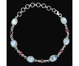 Rainbow Moonstone and Garnet Bracelet EXB01358 B-1006, 7x9 mm