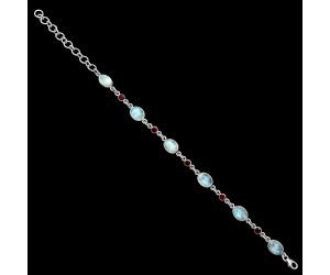 Rainbow Moonstone and Garnet Bracelet EXB01358 B-1006, 7x9 mm