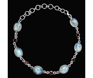 Rainbow Moonstone and Garnet Bracelet EXB01359 B-1006, 8x10 mm