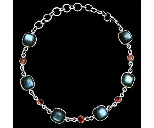 Blue Labradorite and Garnet Bracelet EXB01363 B-1006, 8x8 mm